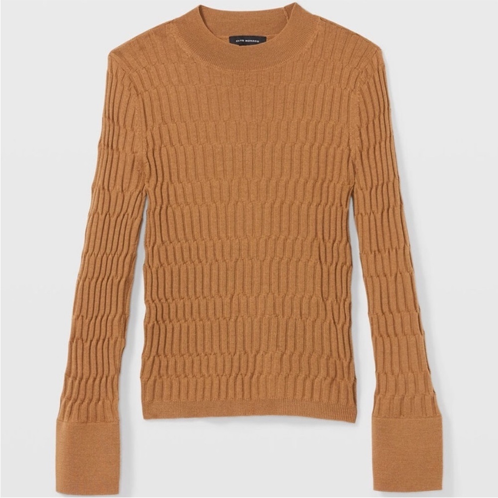 Club Monaco Signature Ribbed Mock Neck Sweater Wool Long Sleeve Camel Tan Size S - Picture 3 of 9